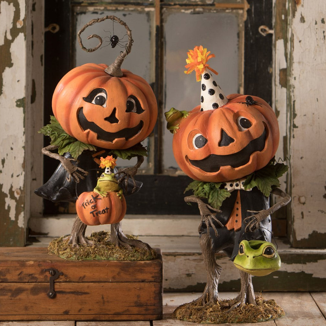 Treats Pumpkin Girl Halloween Figurine by Bethany Lowe, Halloween Figurine set