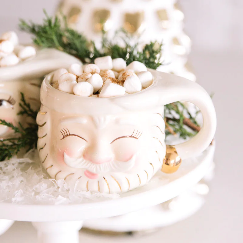 Cream Papa Noel Mug Closed Eyes 5.5"