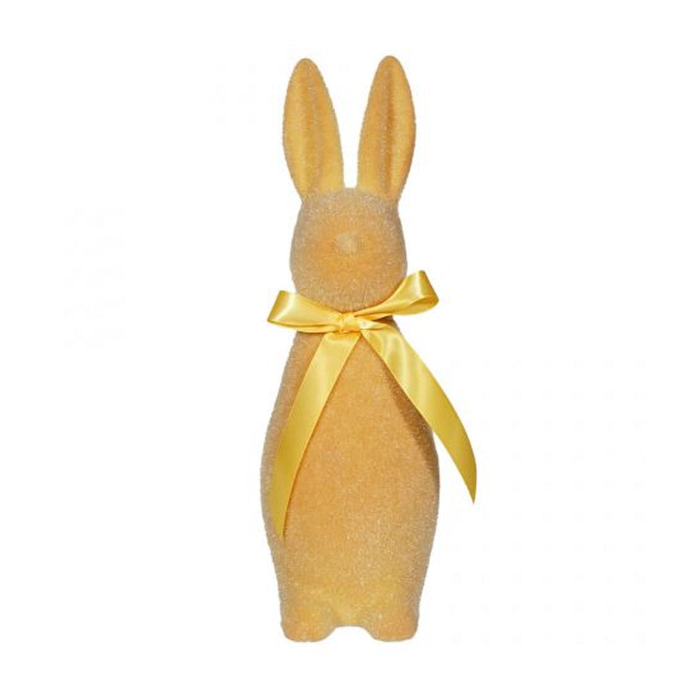 Flocked Pastel Button Nose Bunny Medium 16" Yellow Cuddle Decor