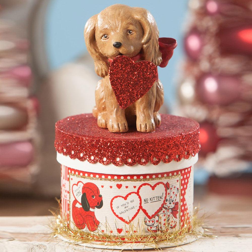 Bethany Lowe Designs Puppy Love on Box Valentine Gift Box and Decor