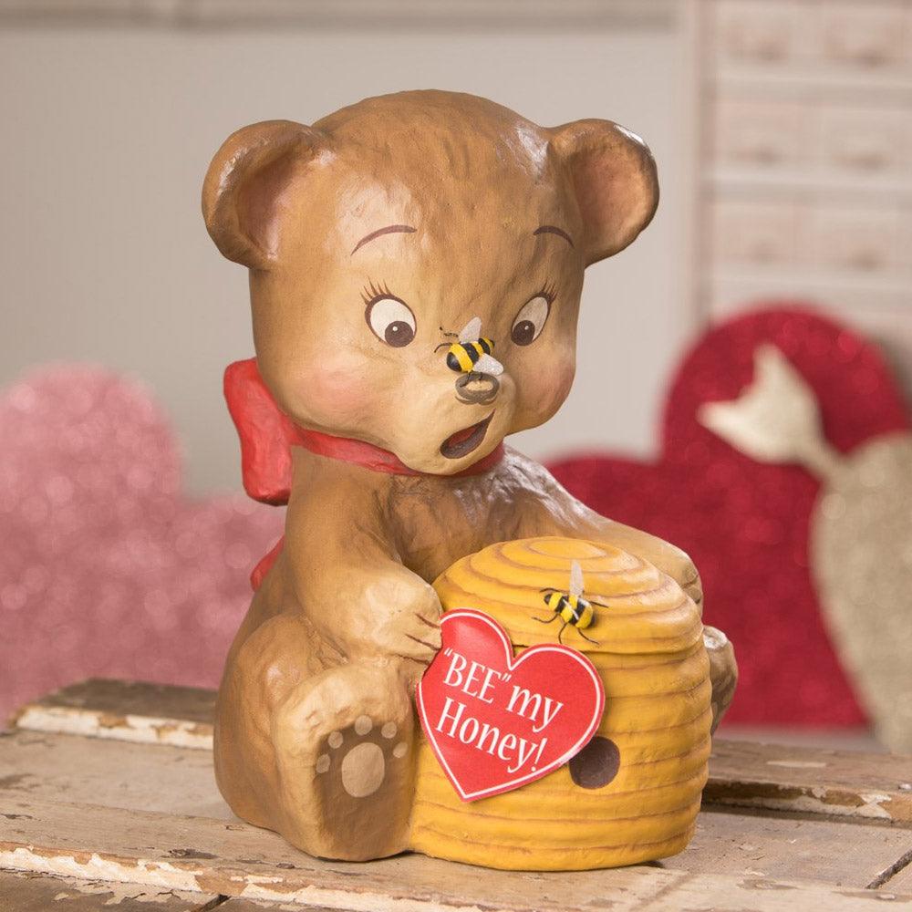 The Bear and the Bees Paper Mache Valentine s Figurine Bethany Lowe Cuddle Decor