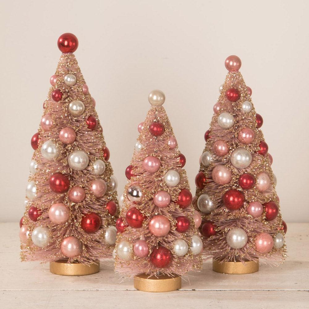 Valentine Golden Blush Bottle Brush Trees - Set of 3 by Bethany Lowe