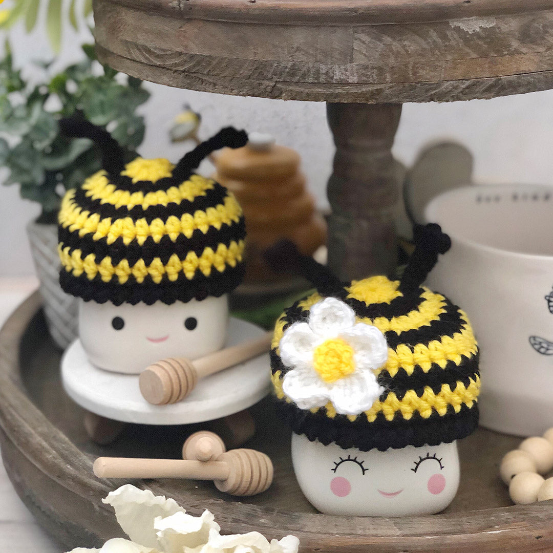 Bumble Bee Crochet Marshmallow Mug Hat - Thumbnail 3