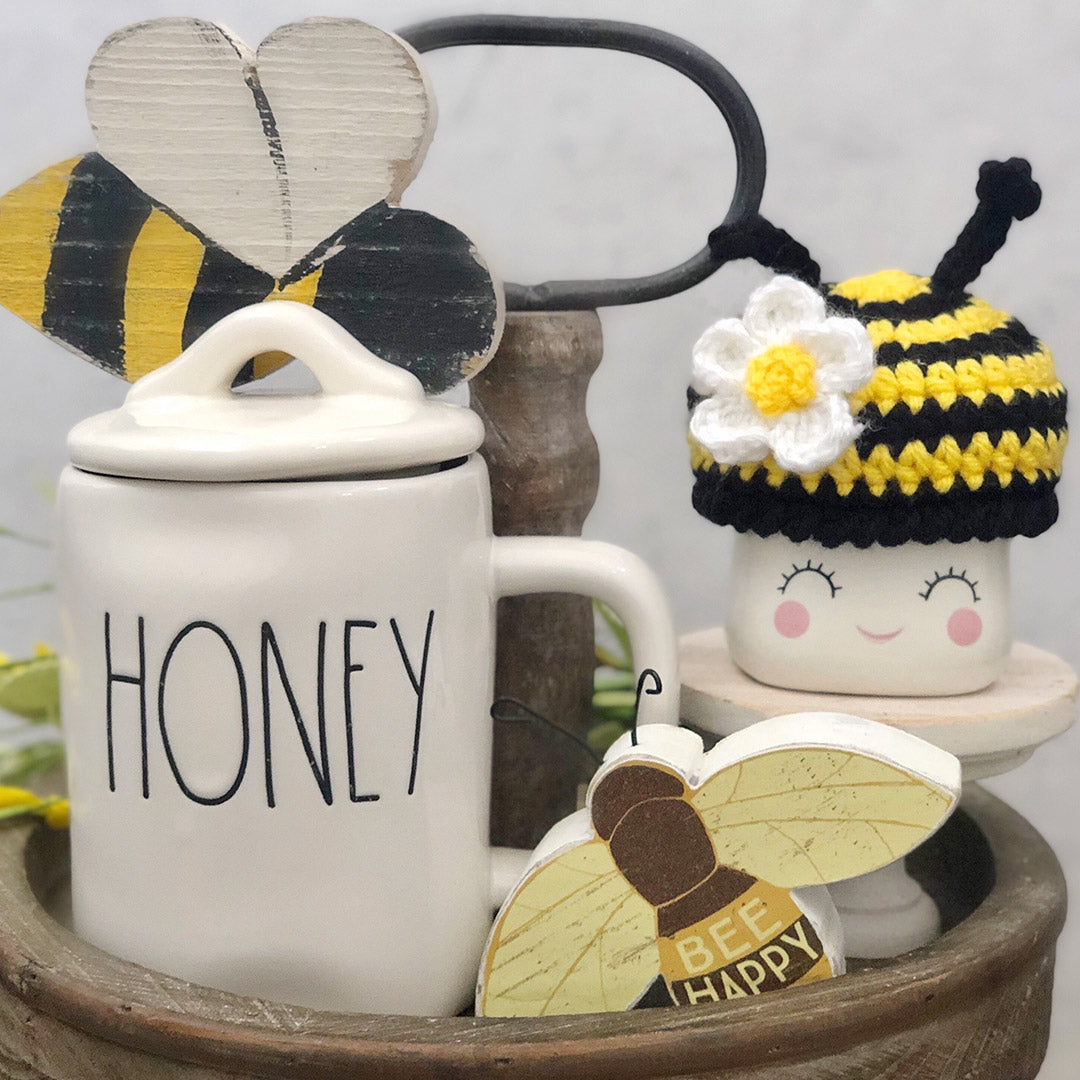 Bumble Bee Crochet Marshmallow Mug Hat - Thumbnail 2
